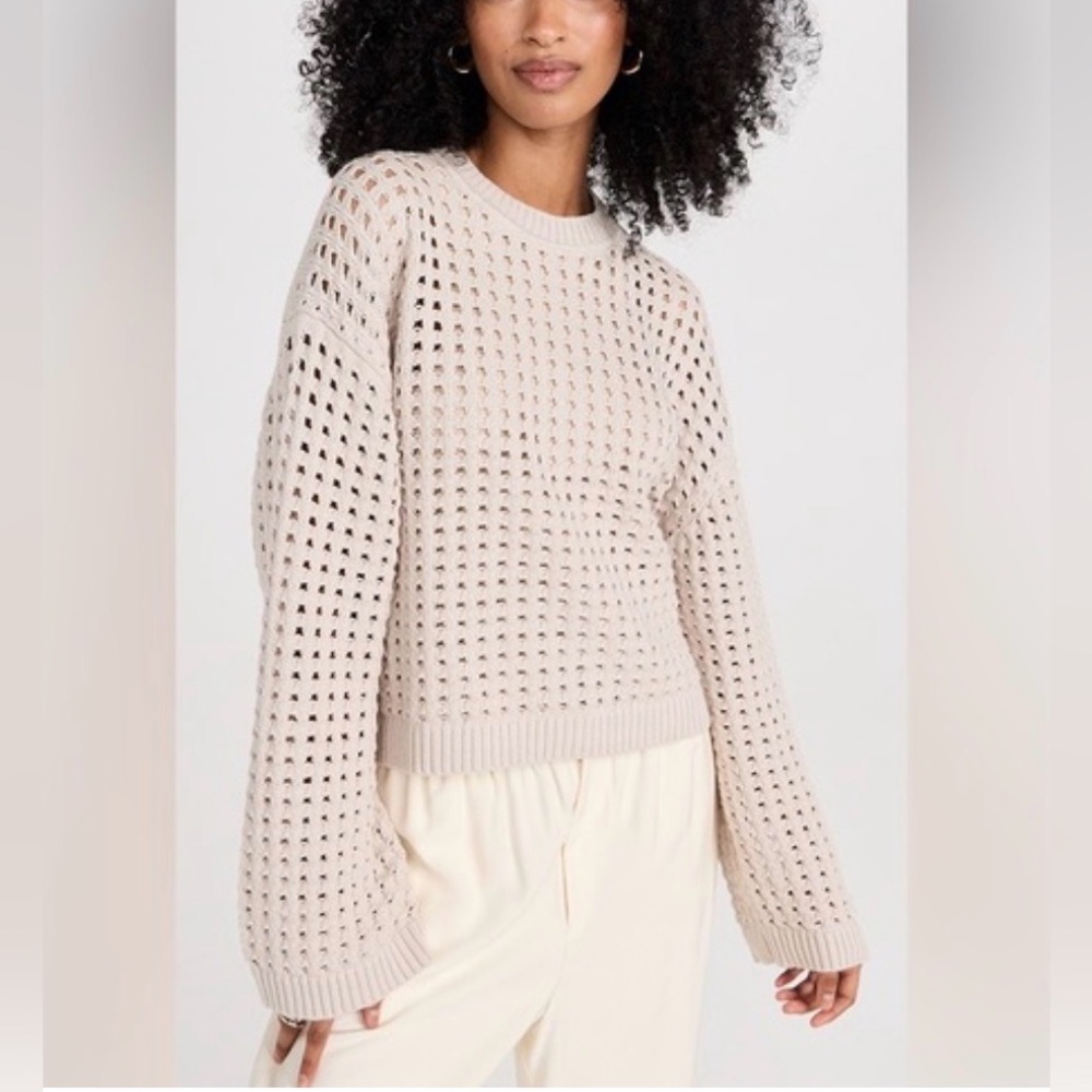 VELVET BY GRAHAM & SPENCER Sammie Mesh Knit Crew Neck Sweater in Dune Size XS - Picture 4 of 17